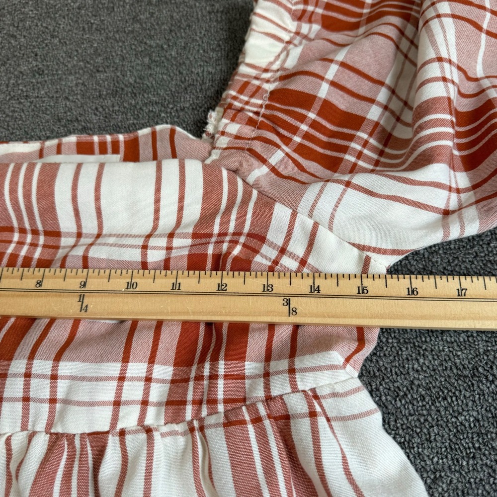 Monteau Los Angeles Plaid Babydoll Mini Dress Rust Orange Square Neck Small - Picture 7 of 9